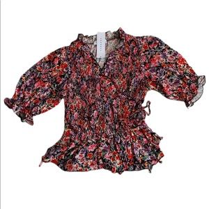 New Topshop Floral Puff Sleeve Wrap Top 2